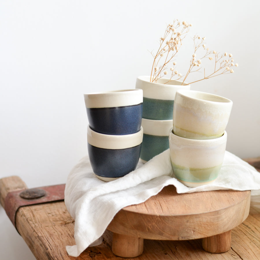 Handmade stoneware and porcelain ceramic cups ~ samples and seconds sale by Kim Wallace Ceramics