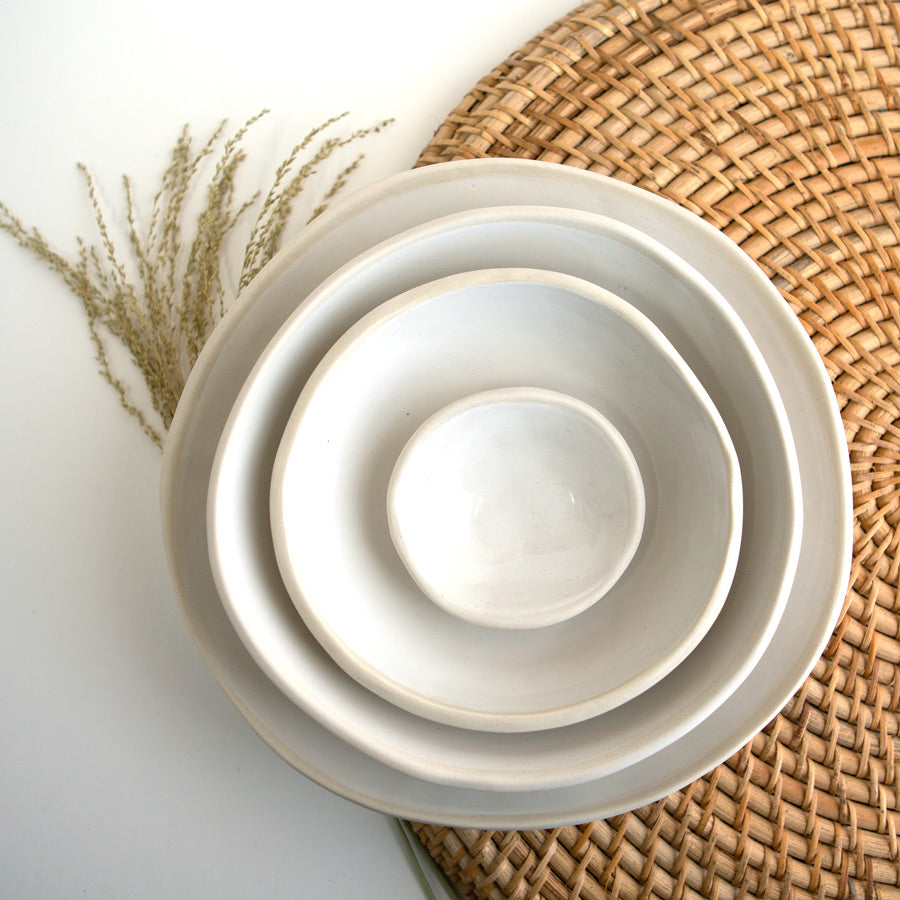Handmade organic shaped porcelain bowls Australia by Kim Wallace Ceramics